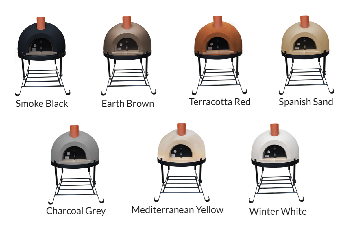 Forno Bravo Casa available stucco colors: Smoke Black, Earth Brown, Terracotta Red, Spanish Sand, Charcoal Grey, Mediterranean Yellow, Winter White